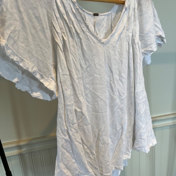 Free People White Short Sleeve V-Neck Linen Flowy Shirt Size XS C001 - Picture 8 of 12